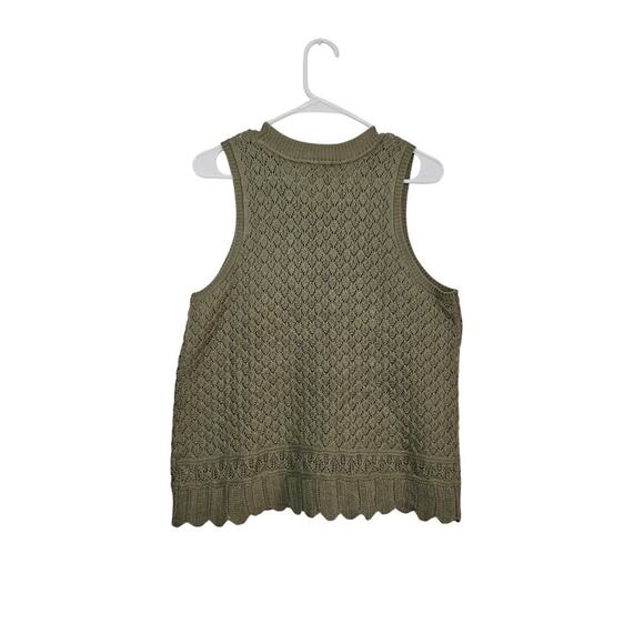 Wonderly Womens Sleeveless Olive Green Knit Top Sweater Vest Scalloped Hem Sz L - Picture 2 of 6